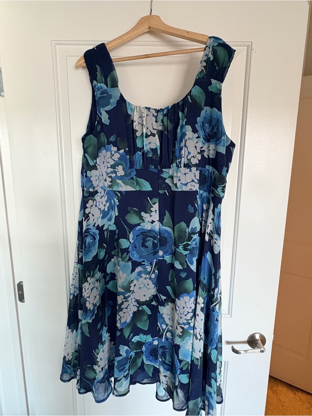 Navy Blue Floral Sleeveless Summer Dress